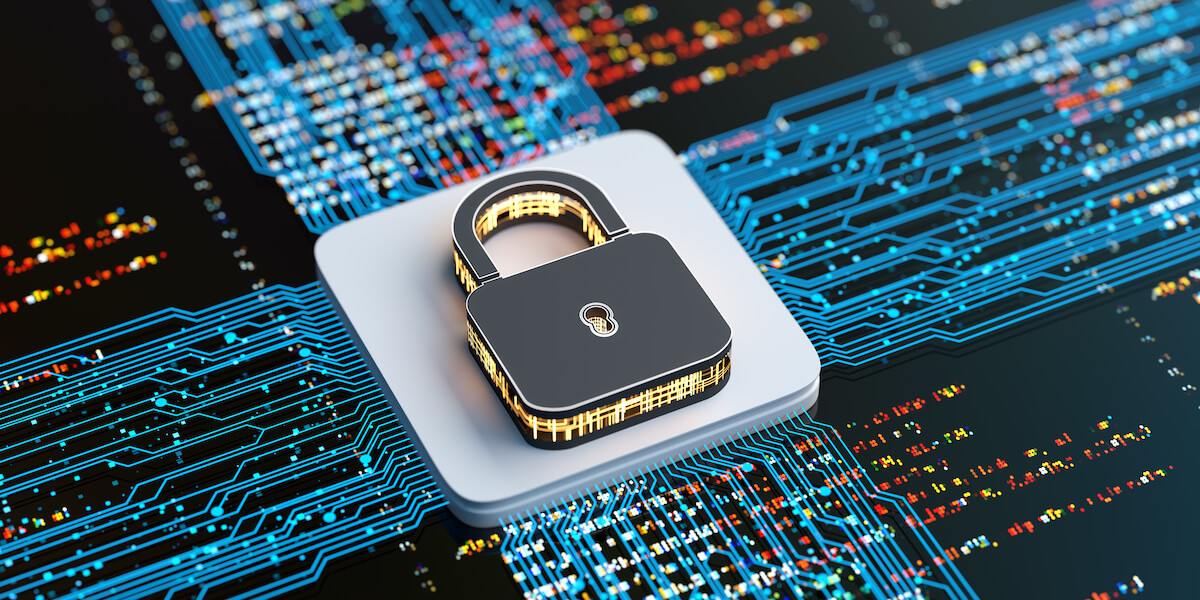 Padlock on top of a microchip