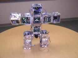 Superbot's modular units self assemble into larger structures, like this humanoid walker (Image: USC Information Sciences Institute)