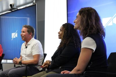 Karl Jacobs, Karina Montilla Edmonds, and Vanessa Parli taking questions