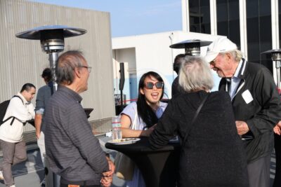 Guests laughing at party