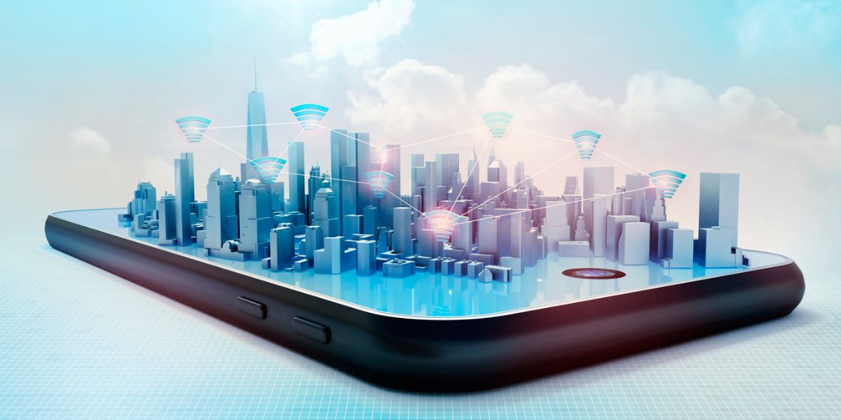 city coming out of a phone