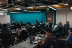 Meeting room with attendees