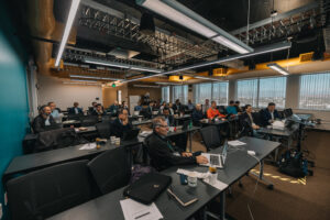 Meeting room with attendees