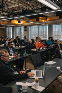 Meeting room with attendees