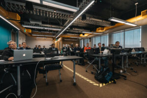 Meeting room with attendees