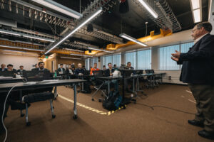 Meeting room with attendees