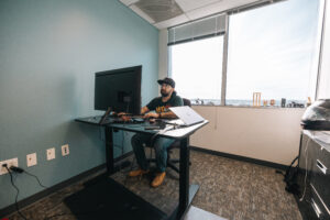 Researcher working on computer