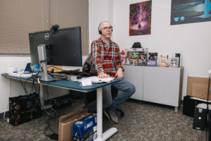 Researcher working on computer