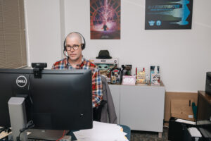 Researcher working on computer