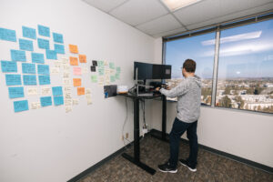 Researcher working on computer