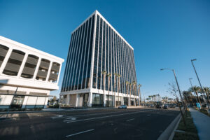 Exterior view of the MDR building with a clear blue sky