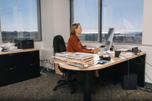 Researcher working on computer