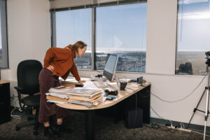 Researcher working on computer